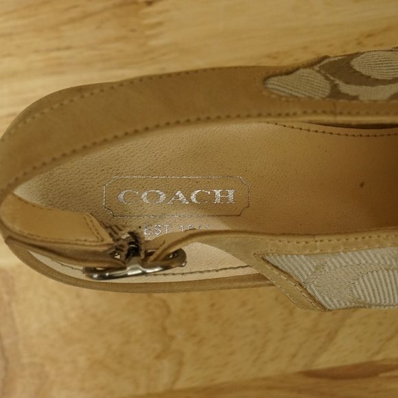COACH Logo Pattern Wedge Slingback Platform Shoes JANET Model Size 8.5 B A8186 - Picture 6 of 8